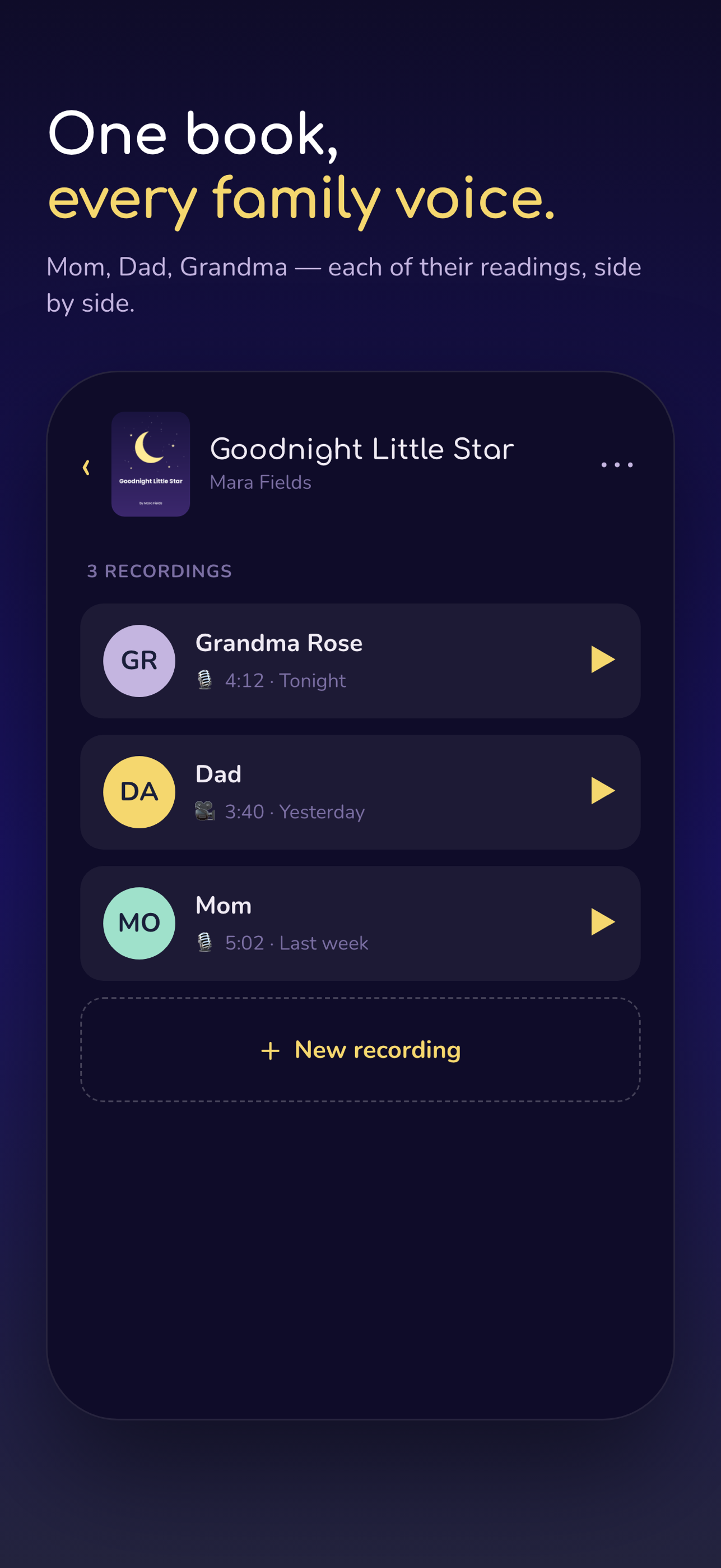 Readby book screen for page-by-page recording